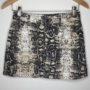 𝅺TOPSHOP Snake Print Mini Jean Denim Skirt Cotton